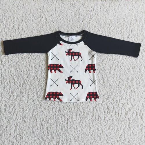 Wholesale/retail deer bear baby boys girls t shirt animal long sleeve tops kid autumn childrens clothing undershirts gxj