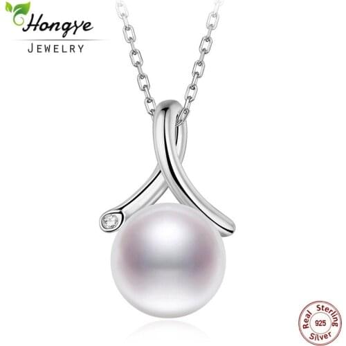 Hongye 925 Sterling Silver Natural Freshwater Pearl Pendant Necklace Long Chain Necklace Jewelry Wedding Necklace Accessories