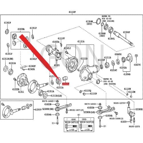 Front differential drive pinion bearing septum 2010-Toy ota FJC RUI SER HIL UXS URF FOR TUN ER rear differential bearing