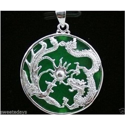 Ddh003615 Green ed Dragon Phoenix Pendant and Necklace 28% Discount (A0516)
