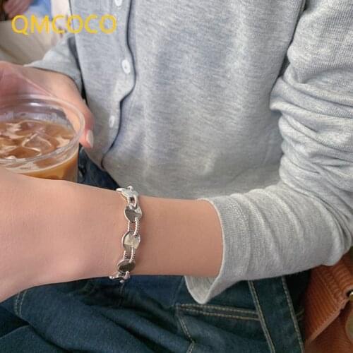 QMCOCO Trendy Punk 925 Silver Brcacelet New Arrival Fashion Creative Geometric Link Disc Bangles Party Jewelry Gifts For Woman