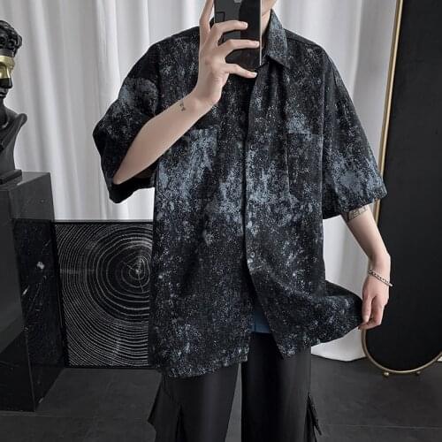 Half Sleeve Tie Dye Harajuku Button Up Shirt for Men Women Cardigan Blouse Korean Fashion Collared Clothes Vintage Clothing