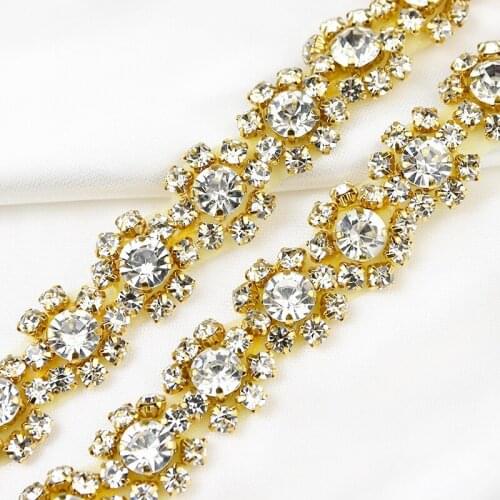 Handmade 3D gold Rhinestone trimming For Wedding decoration WRA-1030