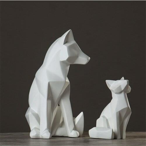 NORDIC SIMPLE WHITE ABSTRACT GEOMETRIC FOX SCULPTURE CREATIVE MODERN ANIMAL FIGURINE HOME LIVING ROOM DECOR OFFICE ORNAMENTS