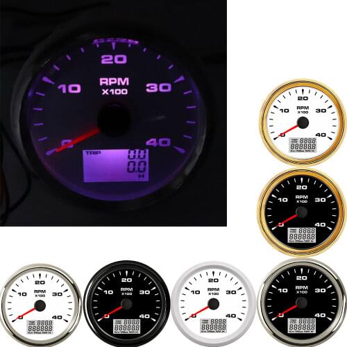 85mm Tacho Gauge Car Boat Tacho Meter with LCD Hourmeter 4000 RPM Boat Tachometer 12V/24V Backlight Speed Ratio 1-300 Tachometer