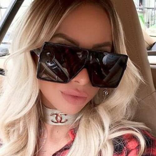 Trend Square oversized sunglasses woman fashion flat top clear shades Glasses Vintage Gradient Sunglasses Female UV400