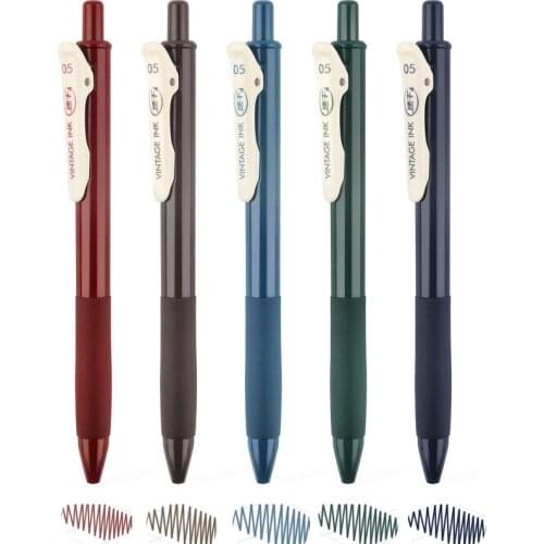 Retractable Vintage Color Gel Pens Set Quick Dry 0.5mm Binder Clip Soft Rubber Grip Bullet Tip Retro Pens for Bullet Jounal