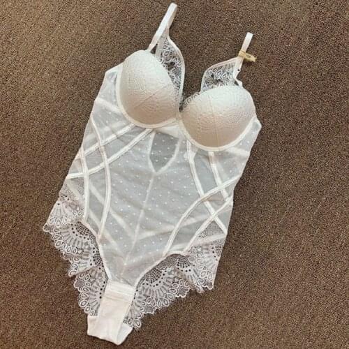 Wriufred Body thin sexy lace see-through bodysuit shapewear with bra all-in-one one-piece underwear push up plus size lingerie