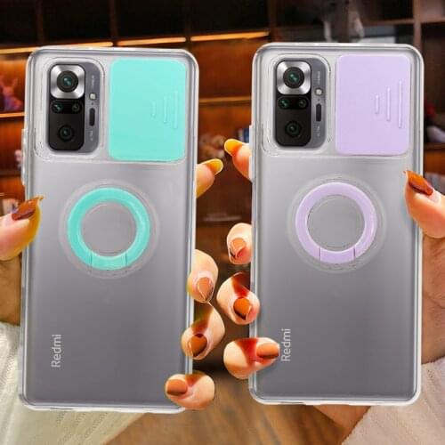 LOVECOM Slide Camera Protection Phone Case For Xiaomi Redmi Note 10 Case For Redmi Note 9 10 Pro 9S K40 Ring Holder Clear Cover