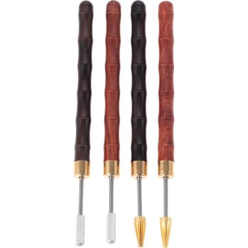 1pc Leather Edge Oil Pen Dye Pencil Paint Roller Marker Sandalwood Handle+Stainless Steel Mast Treatment Carve Red/Black 170mm