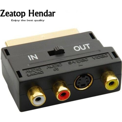 1Pcs Gold Plated RCA to 21 Pin Scart Plug Adapter For Video DVD Recorder TV Television Projector