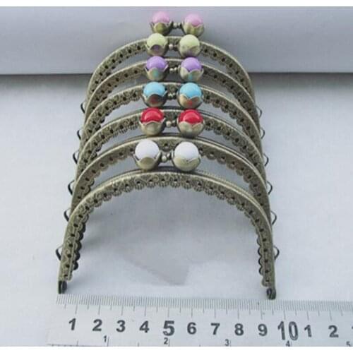 10PCS 9.5cm Metal Frame Kiss Clasp Arch For Purse Bag Antique Bronze Mixed AB Color Resin Ball Flower Pattern