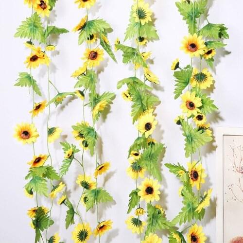 260cm Silk Fake Sunflower Ivy Vine Artificial Flowers With Green Leaves Hanging Garland Garden Fences Home Wedding Decoration