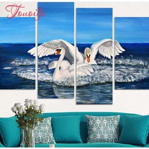 4pcs/set 5d Animal Two swans Diamond Painting Cross Stitch Pattern Diamond Embroidery Mosaic Full Drill Home Decor DIYPainting