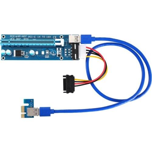 6PCS Riser VER 007 PCI-E Riser Card PCIE 1x to 16x Extender 60CM USB 3.0 Cable SATA to 4Pin Molex Power for Bitcoin Miner Mining