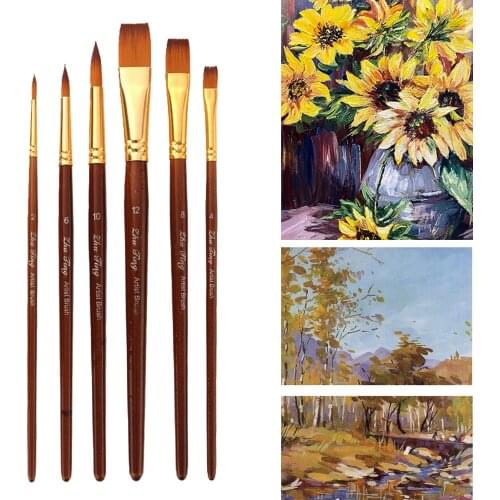 6Pcs All Purpose Nylon Hair Brush Set - Acrylic, Oil, Watercolor Painting for Artists, Kids , Beginners