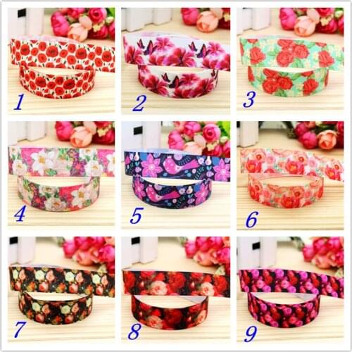 7/8'' Free shipping flowers printed grosgrain ribbon hairbow headwear party decoration diy wholesale OEM 22mm D266