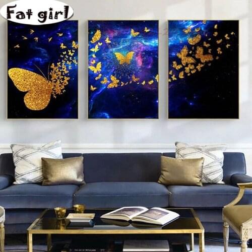 Dancing Golden Butterfly Diy Diamond Painting Abstract Art 5D Full Square Round Drill Mosaic Cross Stitch Embroidery Home Decor