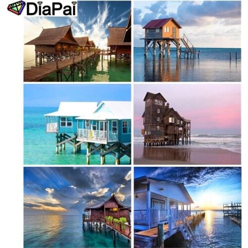 DIAPAI 5D Diamond Pattern Rhinestone Needlework Diy Diamond Painting Cross Stitch "House with sea view" Diamond Embroidery