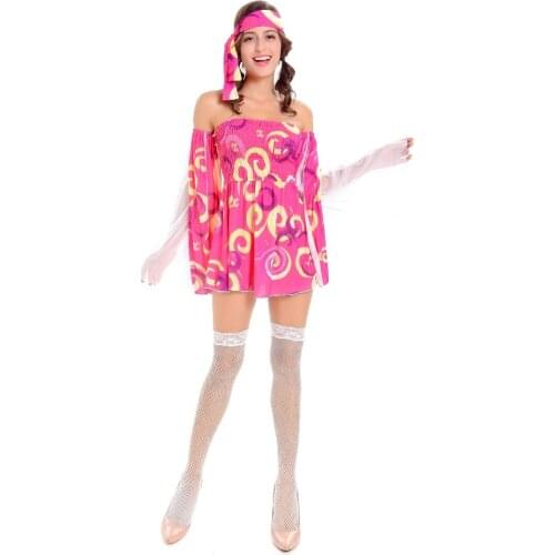 Free Shipping 60s Hippie Costume 3S1803 Adult Fuchsia Women Bavarian Fancy Dress Shirt