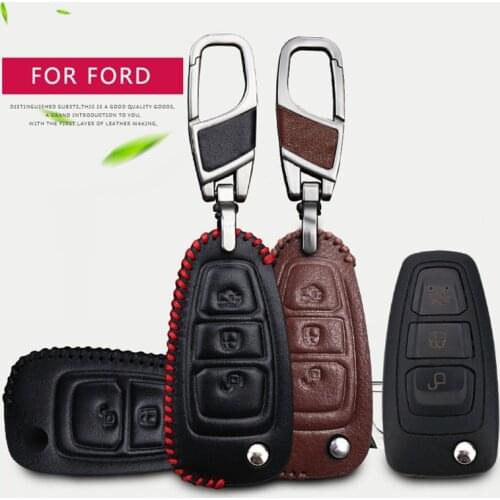 Leather Car Key Cover Case For Ford Focus Ranger Kuga C Max Galaxy Explorer Fusion Fiesta S Max Mondeo Mustang Ranger Key Holder