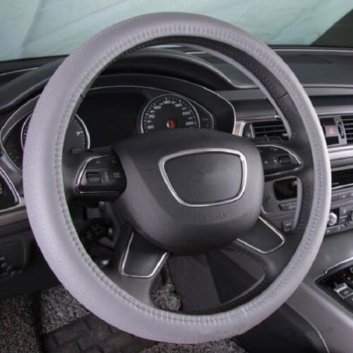 38cm Top Layer Genuine Leather Four seasons Style Car Steering Wheel Cover Anti-slip Breathable Auto Steering Cover Beige Black