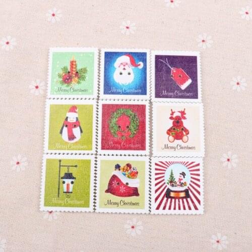 Wooden Christmas Postage Stamp Pattern 2 Holes Scrapbooking Button Handmade Accessory Home Decoration 10pcs