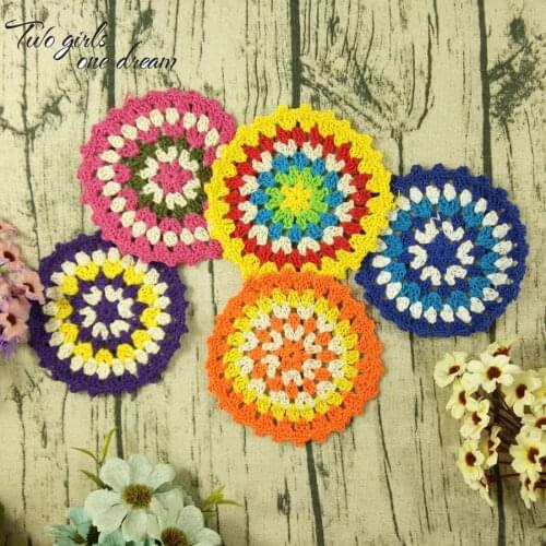 DIY Multicolor 11cm Coaster Handmade Crochet Doilies Table Decor Cup Pad Props Placemat Clothes Accessories 30pcs/lot