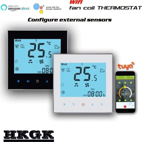 Optional external sensor air conditioning wifi thermostat, 24VAC 2P fan coil thermostat for heating or cooling