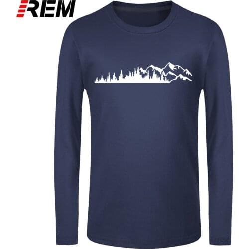 Long sleeve tee Mountain Tree Men Tshirt Mountain Forest Hiking T-shirt Tops Tees Casual Funny T-shirts Cotton Mens Clothing