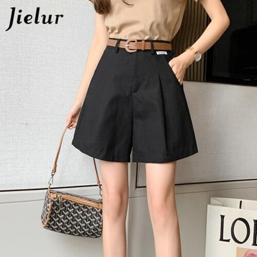 Jielur Black White Summer Loose High-waist Shorts Women Thin Wide-leg Shorts Female Solid Colour Korean Style Khaki Shorts S-XL