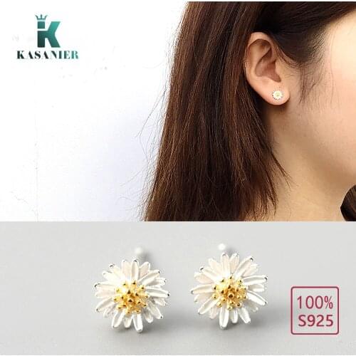 KASANIER Genuine S925 Sterling silver Earrings Flower Designed for Women Fashion Silver Earrings Jewelry