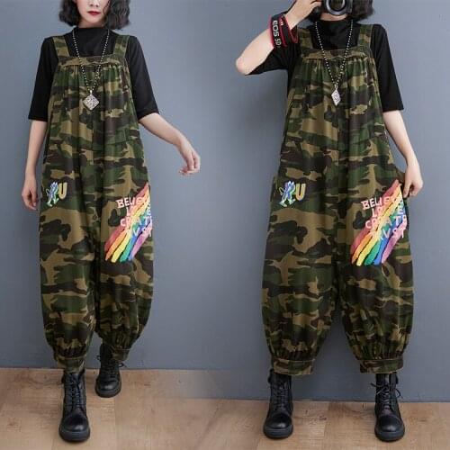 Personality Streetwear Overalls Camouflage Denim Jumpsuit Women 2021 Plus Size Korean Loose Trendy Suspender Jeans Bib Pants M24