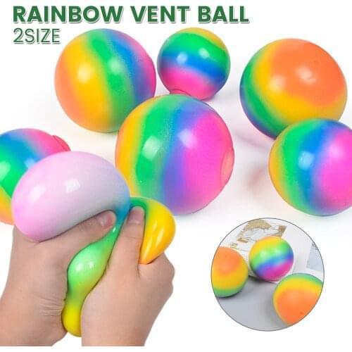 Colorful Rainbow Colorful Stress Balls Rebound Pinch Squeeze Squish Balls Toys Venting Children Adults Decompression Toy 2 Size