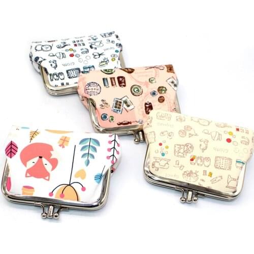 Women Cute Coin Purse Canvas Graffiti Small Wallet Girls Change Double Pocket Pouch Hasp Keys Bag Metal Bar Opening New