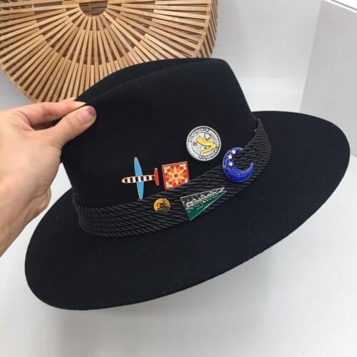 Black badge fashionable panama hat euramerican elegant female edition tide restoring ancient ways Fedoras