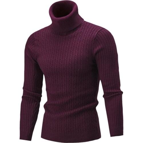 2020 Winter Sweaters for Men Solid Color Turtle Neck Ribbed Twist Sweater Pullovers Turtleneck Male Sweaters Mens Clothing