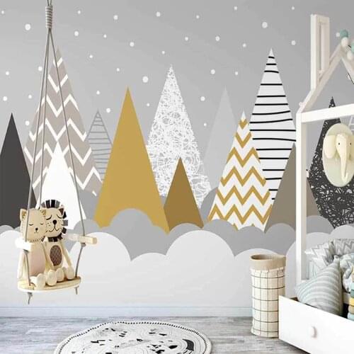 Custom 3D Wall Mural Hand-painted Geometric Mountain Peaks Woods Clouds Photo Wallpaper Childrens Bedroom Papel De Parede Sala