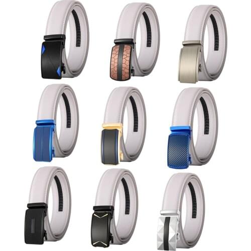Genuine Leather 3.5cm Width Automatic Buckle Belts For Men Luxury Brand Designer White Male Strap Casual Ceinture Homme B631