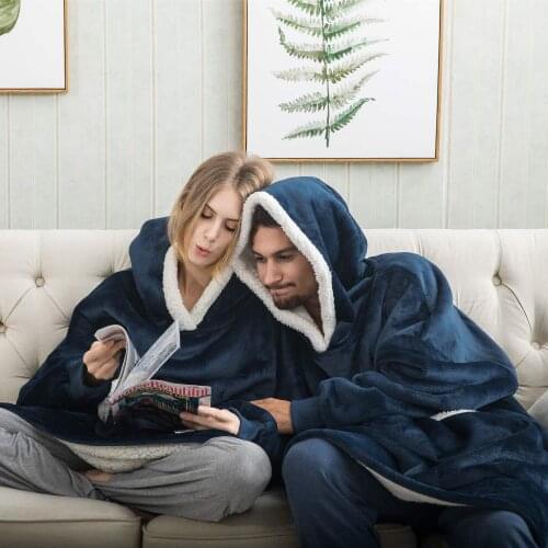 2020 Lazy TV Nightgown Pullover Flannel Hooded Woolen Sweater Men and Women Casual Home Outdoor Wear Blanket Hoodie