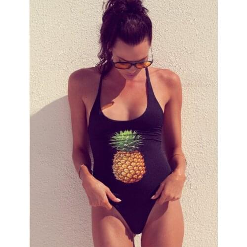 2020 new pineapple sexy halter, solid color Bikini, pineapple print one-piece swimsuit swimsuit women family swimsuit micro XL