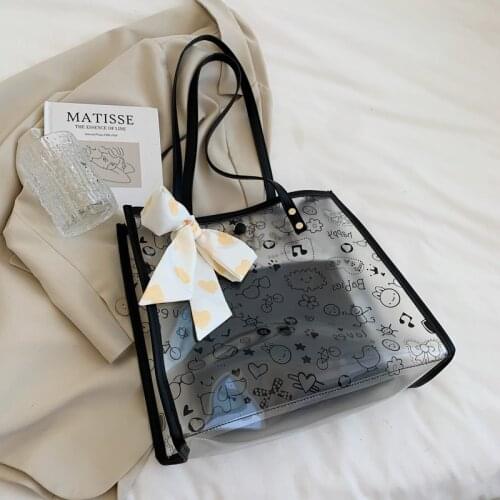 2021 Summer New Lady Shoulder Bag Fashion Lady Bag Casual Silk Scarf Female Bag Transparent Female Vegetable Basket Female Bag