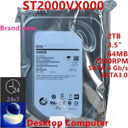 New HDD For Seagate Brand SV35 2TB 3.5" SATA 6 Gb/s 64MB 7200RPM For Internal HDD For Desktop Computer HDD For ST2000VX000