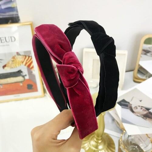 Vintage Velvet Hairband Bow Bezel Headwear Women Korean Headband Girl hair Hoop wine red black Hair Bands Hair Accessories