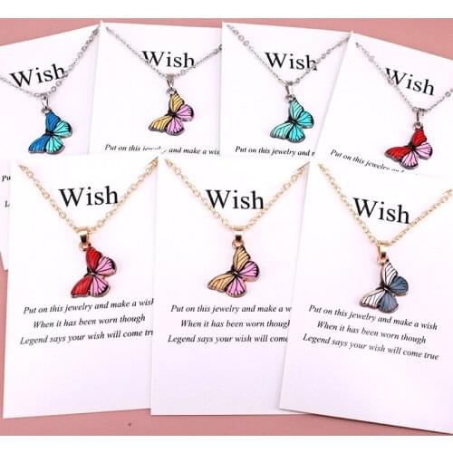 Cute Colorful Butterfly Pendant Necklace for Women Silver Color and Golden Color Chain Necklace Jewelry Gifts M1