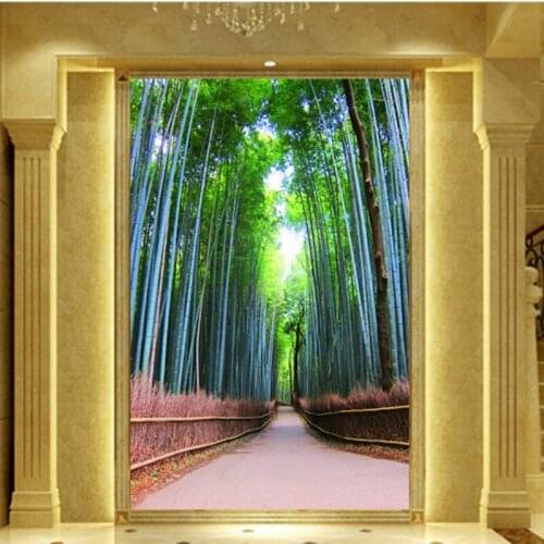 Drop Shipping Custom Photo Wallpaper Beautiful Green Bamboo Landscape Entrance Background Wallpaper Home Decoration Murals