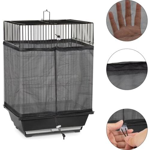 Dustproof Birdcage Cover Nylon Mesh Bird Cage Cover Shell Skirt Net Seed Catcher Guard Airy Mesh Net Parrot Pet Bird Cage Cover