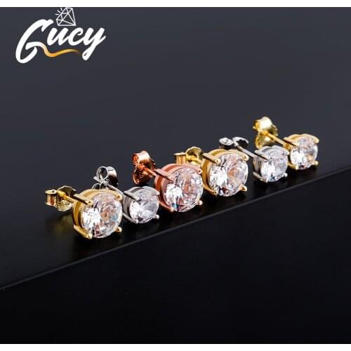 GUCY 4mm,6mm,8mm 925 sterling Silver Hip Hop Style Material Iced Bling CZ Round Stud Earrings Screw-Back Fashion Jewelry