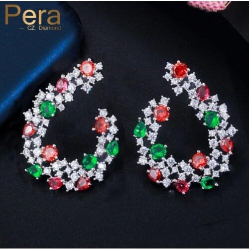 Pera Boho Stunning Colorful CZ Geometric Large Statement Round Wedding Women Earrings for Brides Jewelry with Cubic Zircon E453