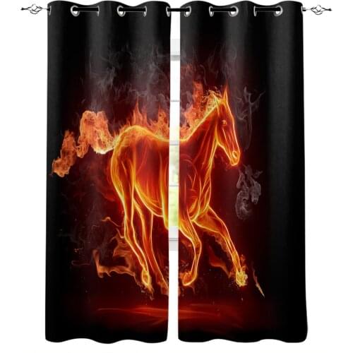 Animal Horse Flame Black Blackout Curtains For Living Room Bedroom Printed Window Treatment Drapes Home Decor